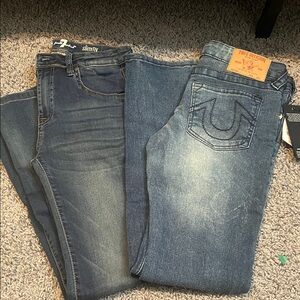 True Religion Blue Denim Jeans Pair - Faded & Mid Wash